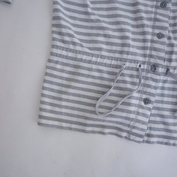 Vintage Eddie Bauer Grey White Button Up String Waist 100% Cotton Shirt M - Picture 6 of 12